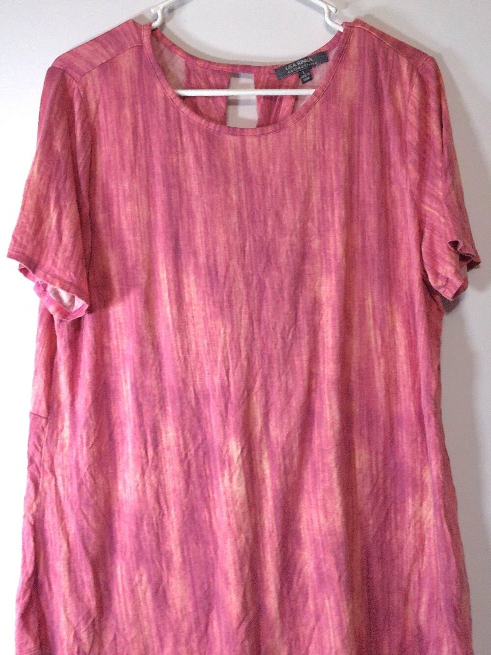 Lisa Rinna Collection Women’s Tunic Top Large Pink Short Sleeve Stretch Casual